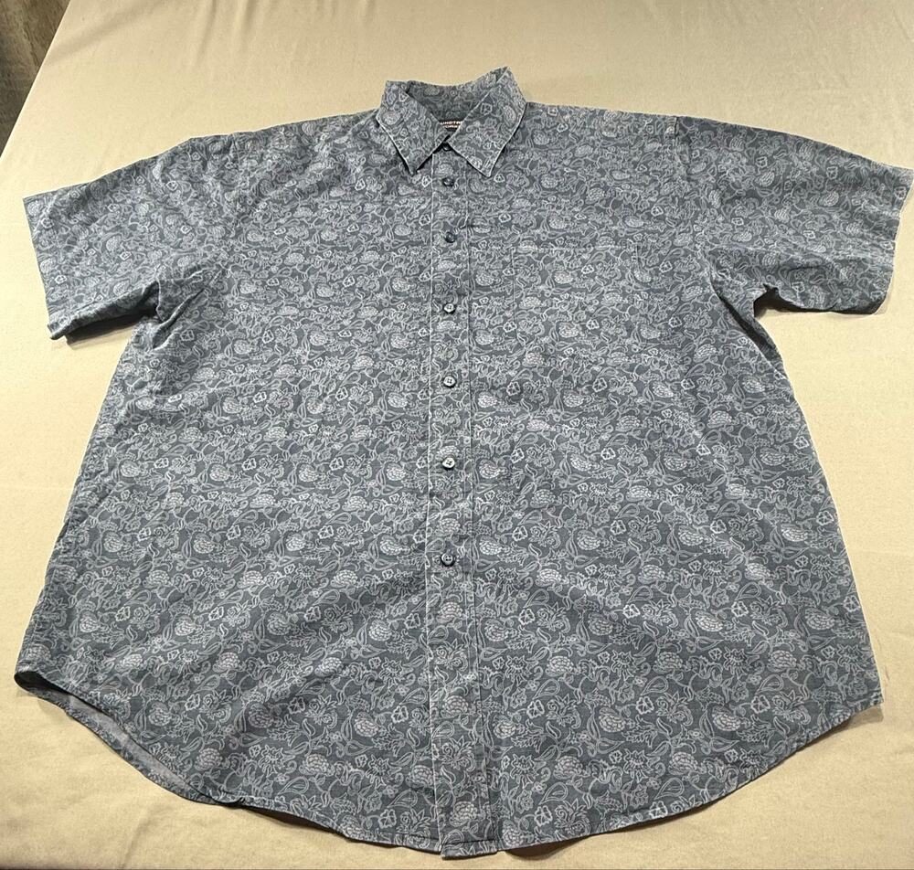 Roundtree & Yorke Men’s Short Sleeve Button Front Shirt Blue Floral Size L